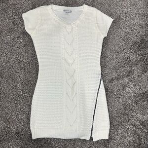 Womens Sweater Dress Sz Large Cream/ivory Short Sleeve Above Knees Side‎ Leg Zip